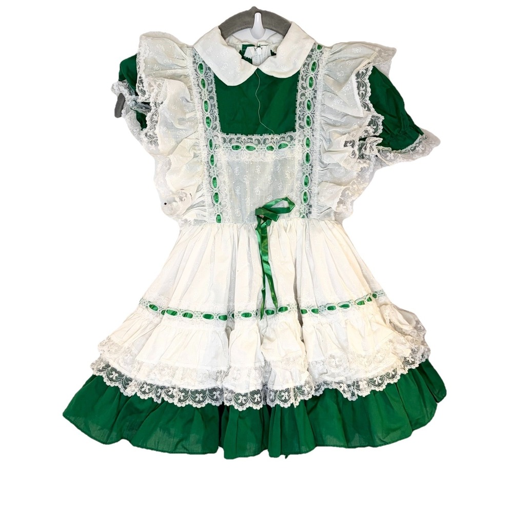 Vintage Green Full Circle Ruffled Lace Party Dress Girls Sz 5 Aurora's Creations